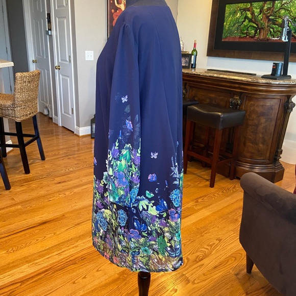 NWOT DJT Navy Chiffon Dress with Floral accents - Picture 2 of 7